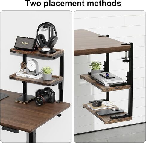 حامل شاشة مزدوج + رف مكتب من طبقتين (خشبي) in Kuwait