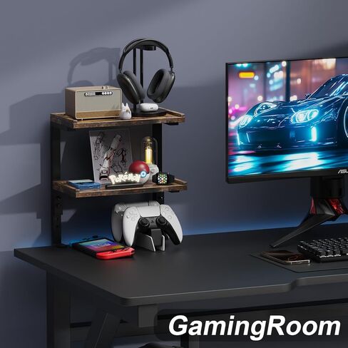 حامل شاشة مزدوج + رف مكتب من طبقتين (خشبي) in Kuwait