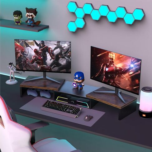 حامل شاشة مزدوج + رف مكتب من طبقتين (خشبي) in Kuwait