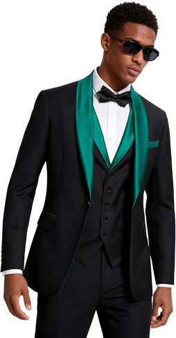 Men's Black Suit with Satin Lapel - 3 Piece Tuxedo Set (Jacket, Vest, Pants) for Wedding, Prom, Formal Events, Regular Fit in Saudi Arabia