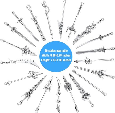 20 Pcs mini Swords Bookmark, Metal Sword Keychain Charms, Vintage Knife Necklace for Book Lovers DIY Necklace Bracelet Crafting in Kuwait