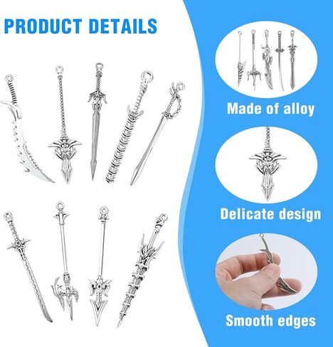 20 Pcs mini Swords Bookmark, Metal Sword Keychain Charms, Vintage Knife Necklace for Book Lovers DIY Necklace Bracelet Crafting in Kuwait