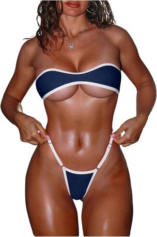 مجموعة بيكيني SHENHE النسائية المثيرة Micro Mini Bandeau بيكيني Extreme G String Thong بدون حمالات in Saudi Arabia
