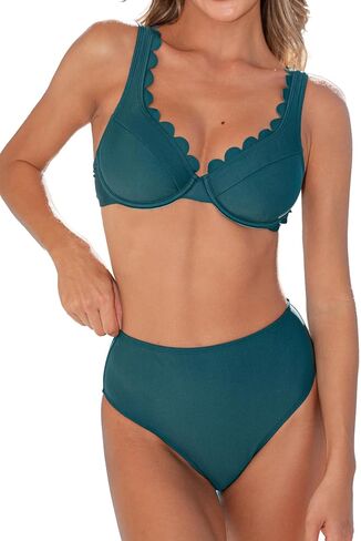 CUPSHE Women's Bikini Set High Waisted Two Piece Swimsuit Push Up Full Coverage Bathing Suit Scalloped Back Hook in Saudi Arabia