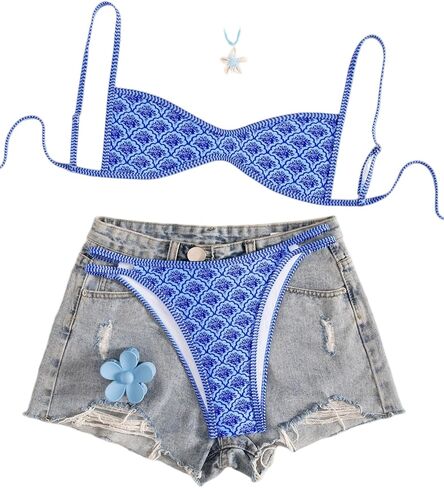 Catalpalev Women's Elegant Floral Print Tie-Front Low-Rise Bikini Two-Piece Swimsuit Beach Vacation Swimwear in Kuwait