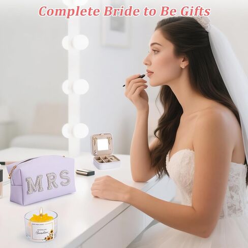 Bridal Shower Gifts Bride To Be Gifts Bride Slippers Mrs Jewelry Box Bride Hair Clip Scented Candle Wedding Engagement Bachelorette Gift for Bride To Be - 7PCS Bride Gift Greeting Card with Gift Box in Saudi Arabia
