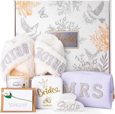 Bridal Shower Gifts Bride To Be Gifts Bride Slippers Mrs Jewelry Box Bride Hair Clip Scented Candle Wedding Engagement Bachelorette Gift for Bride To Be - 7PCS Bride Gift Greeting Card with Gift Box in Saudi Arabia