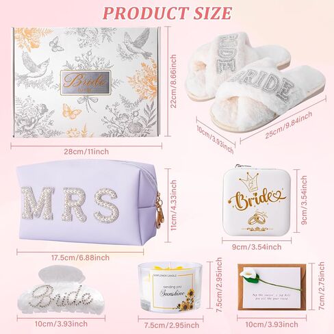 Bridal Shower Gifts Bride To Be Gifts Bride Slippers Mrs Jewelry Box Bride Hair Clip Scented Candle Wedding Engagement Bachelorette Gift for Bride To Be - 7PCS Bride Gift Greeting Card with Gift Box in Saudi Arabia