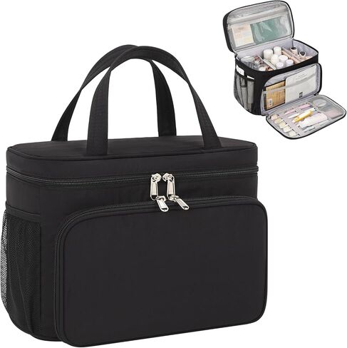 حقيبة أدوات الزينة للسفر، حقيبة مكياج محمولة للنساء والفتيات، حقيبة مستحضرات التجميل المقاومة للماء حقيبة سفر لمستلزمات الزينة كاملة الحجم والإكسسوارات، أسود in Kuwait