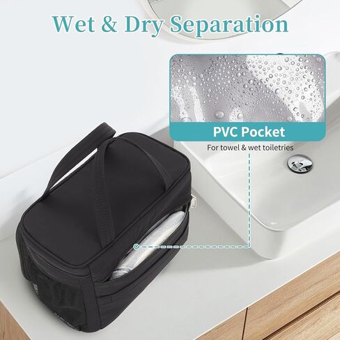 حقيبة أدوات الزينة للسفر، حقيبة مكياج محمولة للنساء والفتيات، حقيبة مستحضرات التجميل المقاومة للماء حقيبة سفر لمستلزمات الزينة كاملة الحجم والإكسسوارات، أسود in Kuwait