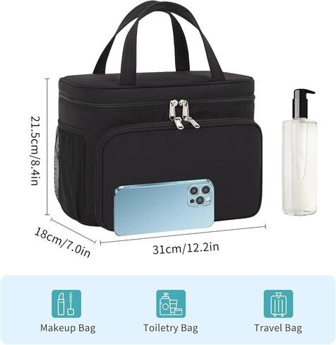 حقيبة أدوات الزينة للسفر، حقيبة مكياج محمولة للنساء والفتيات، حقيبة مستحضرات التجميل المقاومة للماء حقيبة سفر لمستلزمات الزينة كاملة الحجم والإكسسوارات، أسود in Kuwait
