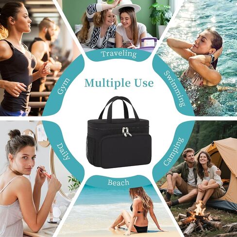 حقيبة أدوات الزينة للسفر، حقيبة مكياج محمولة للنساء والفتيات، حقيبة مستحضرات التجميل المقاومة للماء حقيبة سفر لمستلزمات الزينة كاملة الحجم والإكسسوارات، أسود in Kuwait