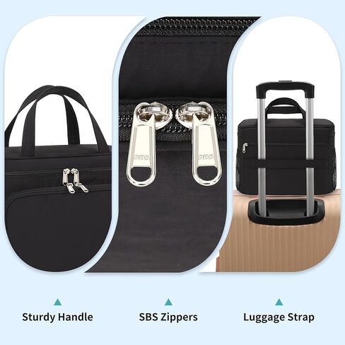 حقيبة أدوات الزينة للسفر، حقيبة مكياج محمولة للنساء والفتيات، حقيبة مستحضرات التجميل المقاومة للماء حقيبة سفر لمستلزمات الزينة كاملة الحجم والإكسسوارات، أسود in Kuwait