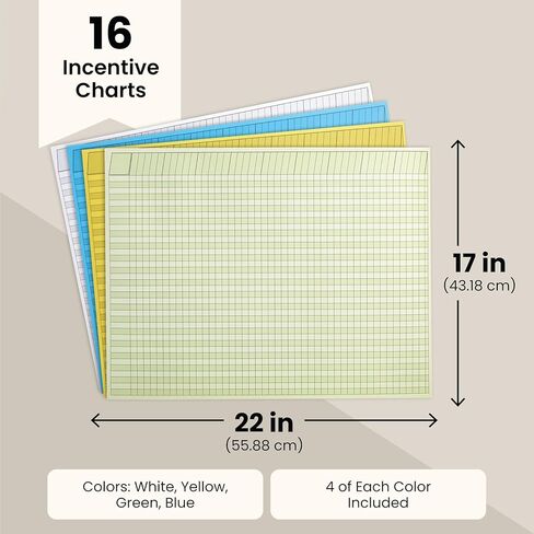 مجموعة من 16 مخططًا حافزًا أفقيًا من برايت كرييشنز للفصل الدراسي، ومخطط مكافآت الملصقات لتقدم سلوك الأطفال (4 ألوان متنوعة، 22 × 17 بوصة) in Kuwait
