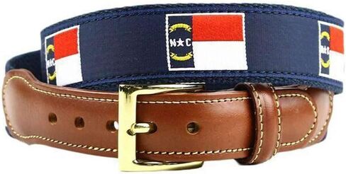 Country Club Prep North Carolina Flag Tab Belt for Men | Genuine Leather | Anti-Scratch Brass Buckle | Various Sizes - Navy in Kuwait