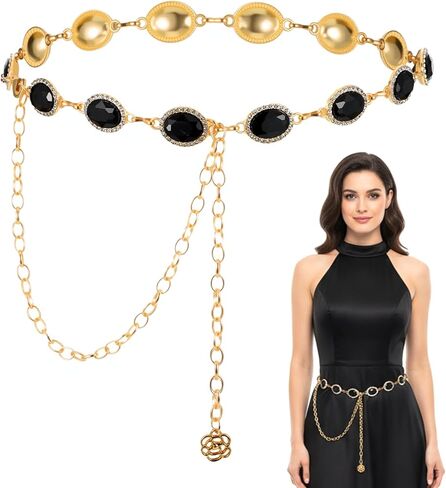 Black Chain Belt Western Metal Belts for Women Thin Black Waist Belt for Dresses Jeans Party Western Cowgirl in Saudi Arabia