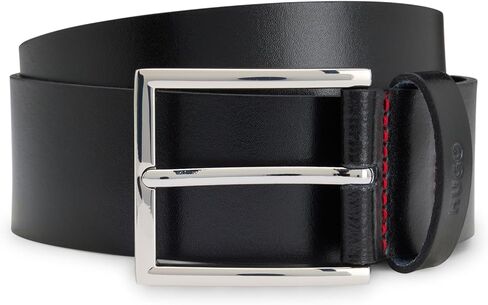 HUGO Men's Giaspo Polished Silver Buckle Leather Belt in Saudi Arabia