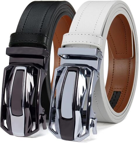 2 Pack Ratchet Belt 1 3/8", Mens leather Dress Belt in Gift Set Size 28"-62" Adjustable waist Trim to Fit in Saudi Arabia