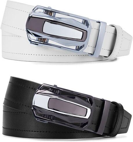 2 Pack Ratchet Belt 1 3/8", Mens leather Dress Belt in Gift Set Size 28"-62" Adjustable waist Trim to Fit in Saudi Arabia