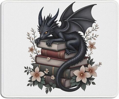 لوحة ماوس Books Dragon، لوحة ماوس لطيفة على شكل تنين لمكتب العمل والمنزل والمكتب وملحقات الكمبيوتر المحمول، هدايا لمحبي الكتب للنساء، 7.9 × 7.9 بوصة 9 (أسود)، L023-SDB-ZH in Kuwait