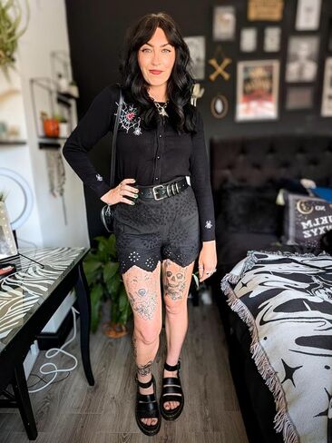 Ro Rox Loveweb Cardigan - Goth Embroidery Spider Web Heart, Long Sleeve Top in Saudi Arabia
