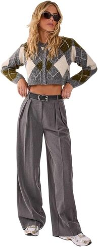 Nasty Gal Women's Brushed Argyle Cropped Cardigan in Saudi Arabia