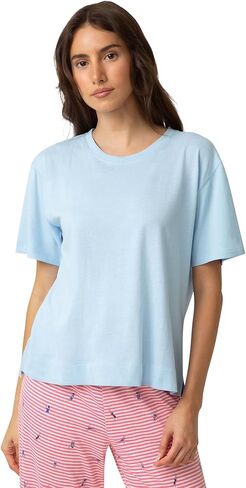 HUE womens Cotton Candied Short Sleeve Boxy Sleep Tee 100% Cotton Super Soft Pajama Top in Saudi Arabia