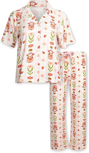 COCO BRANDS Womens Pajama Sets - 2 Piece Strawberry Shortcake Soft Stretch Button Down Sleep Shirt and Pajama Pants for Women in Kuwait