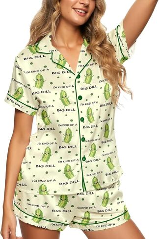 طقم بيجامة حريمي من الساتان الحريري من HUNTFAMI، بأكمام قصيرة وأزرار سفلية، قطعتين من البيجامة مع شورت، ملابس نوم مريحة in Kuwait