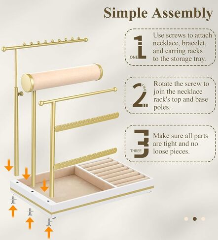 Emibele Necklace Holder Jewelry Organizer Stand, Jewelry Organizers and Storage Holder for Necklace Bracelet Earrings, with Velvet Ring Tray, Elegant Jewelry Stand Tower Gifts for Women, White&Gold in Kuwait