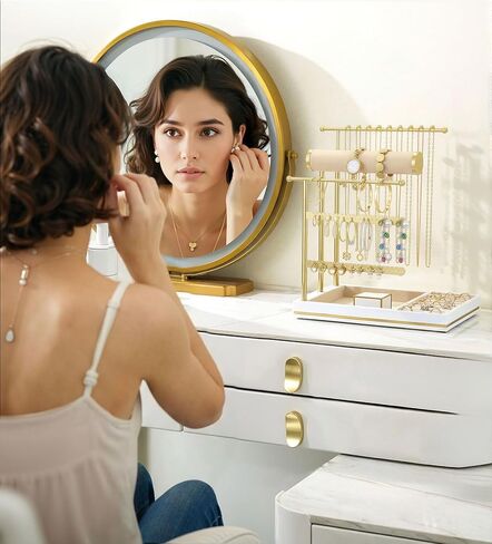 Emibele Necklace Holder Jewelry Organizer Stand, Jewelry Organizers and Storage Holder for Necklace Bracelet Earrings, with Velvet Ring Tray, Elegant Jewelry Stand Tower Gifts for Women, White&Gold in Kuwait