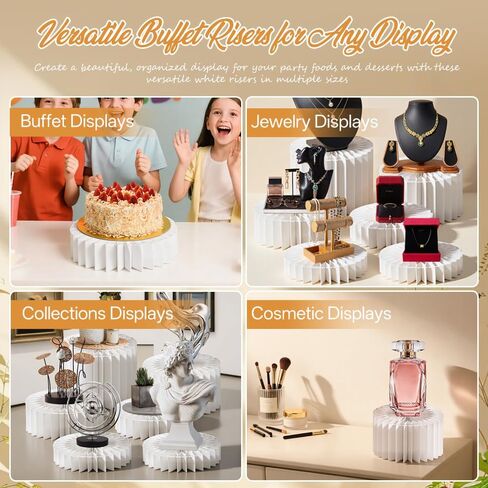 maytopia 6 Pcs Buffet Risers Food Display Risers with Mini Sign, Buffet Table Risers Display Stands Cake Stand Cylinder Stands for Party Dessert Jewelry Collectibles in Kuwait