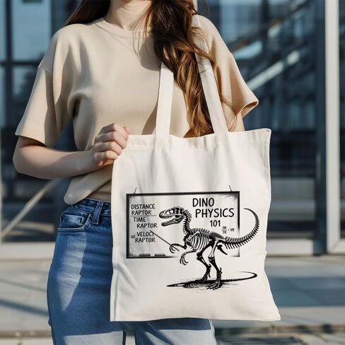 Funny Velociraptor Canvas Tote Bag, Funny Physics Joke Velociraptor Handbag, Dinosaur Shopping Bags, Reusable Shopping Grocery Bag, Gift For Dinosaur Lover in Saudi Arabia