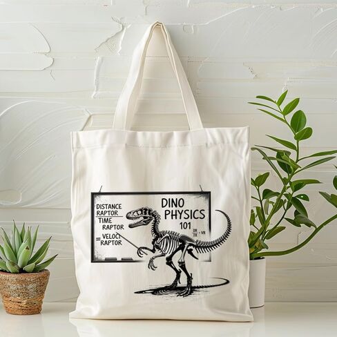 Funny Velociraptor Canvas Tote Bag, Funny Physics Joke Velociraptor Handbag, Dinosaur Shopping Bags, Reusable Shopping Grocery Bag, Gift For Dinosaur Lover in Saudi Arabia