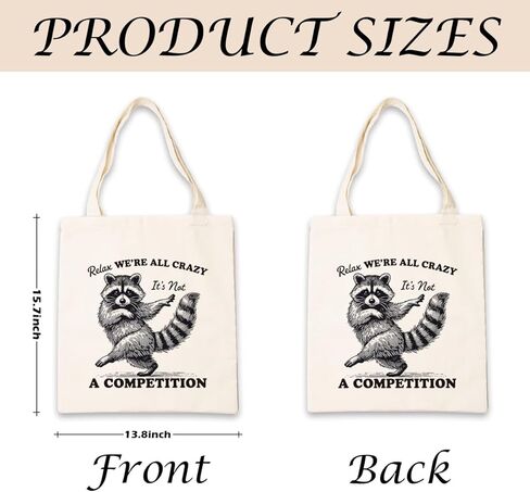 Funny Raccoon Canvas Tote Bag, Humor Animal Themed Shopping Bags, Relax We're All Crazy It's Not A Competition Quote Totes For Beach Shopping Work, Raccoon Lover Gift in Saudi Arabia