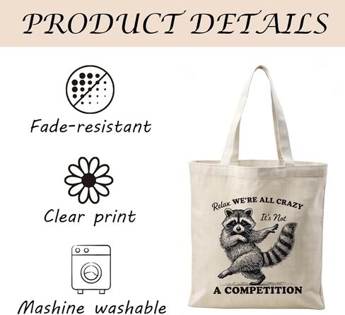 Funny Raccoon Canvas Tote Bag, Humor Animal Themed Shopping Bags, Relax We're All Crazy It's Not A Competition Quote Totes For Beach Shopping Work, Raccoon Lover Gift in Saudi Arabia