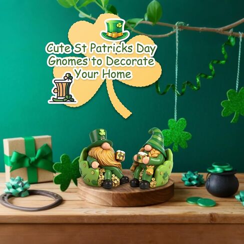 زينة عيد القديس باتريك جنوم 2 قطعة تماثيل راتنج هدايا داخلية قابلة للجمع ديكور عطلة لطيف للمنزل الجدول in Kuwait