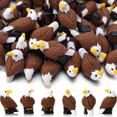 50 Pcs Mini Resin Bald Eagle, Wildlife American Bald Eagle Garden Statue, Miniature Patriotic Bald Eagle Bird Figurines for Independence Day Party Outdoor Lawn Garden Cake Topper in Saudi Arabia