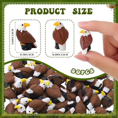 50 Pcs Mini Resin Bald Eagle, Wildlife American Bald Eagle Garden Statue, Miniature Patriotic Bald Eagle Bird Figurines for Independence Day Party Outdoor Lawn Garden Cake Topper in Saudi Arabia