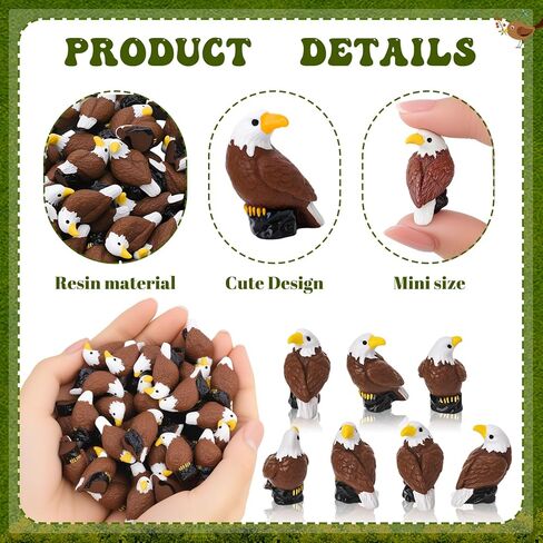 50 Pcs Mini Resin Bald Eagle, Wildlife American Bald Eagle Garden Statue, Miniature Patriotic Bald Eagle Bird Figurines for Independence Day Party Outdoor Lawn Garden Cake Topper in Saudi Arabia