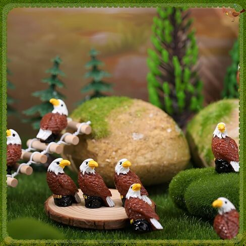 50 Pcs Mini Resin Bald Eagle, Wildlife American Bald Eagle Garden Statue, Miniature Patriotic Bald Eagle Bird Figurines for Independence Day Party Outdoor Lawn Garden Cake Topper in Saudi Arabia