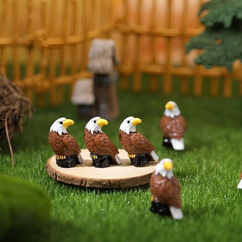 50 Pcs Mini Resin Bald Eagle, Wildlife American Bald Eagle Garden Statue, Miniature Patriotic Bald Eagle Bird Figurines for Independence Day Party Outdoor Lawn Garden Cake Topper in Saudi Arabia