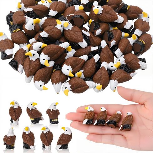 50 Pcs Mini Resin Bald Eagle, Wildlife American Bald Eagle Garden Statue, Miniature Patriotic Bald Eagle Bird Figurines for Independence Day Party Outdoor Lawn Garden Cake Topper in Saudi Arabia