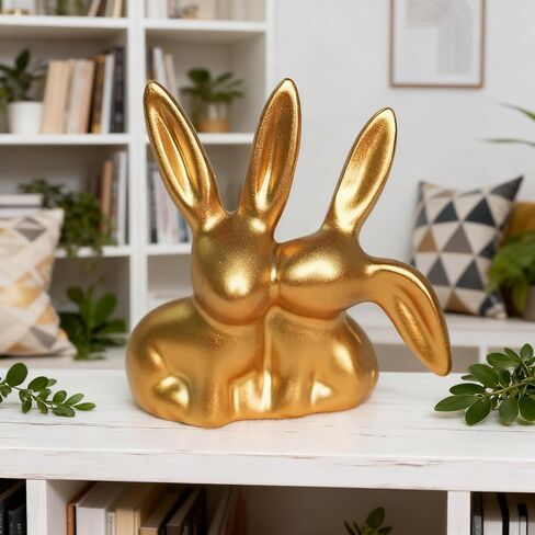 Golden Couple Bunny Figurine - Unique Aesthetic Resin Statue | for Home, Office, Shelf & Entryway | Ideal Holiday Decor for Easter, Christmas & More, Rabbit Ornament in Saudi Arabia