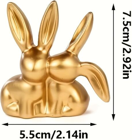Golden Couple Bunny Figurine - Unique Aesthetic Resin Statue | for Home, Office, Shelf & Entryway | Ideal Holiday Decor for Easter, Christmas & More, Rabbit Ornament in Saudi Arabia