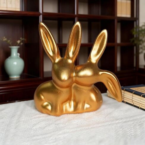 Golden Couple Bunny Figurine - Unique Aesthetic Resin Statue | for Home, Office, Shelf & Entryway | Ideal Holiday Decor for Easter, Christmas & More, Rabbit Ornament in Saudi Arabia