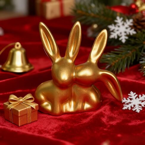 Golden Couple Bunny Figurine - Unique Aesthetic Resin Statue | for Home, Office, Shelf & Entryway | Ideal Holiday Decor for Easter, Christmas & More, Rabbit Ornament in Saudi Arabia
