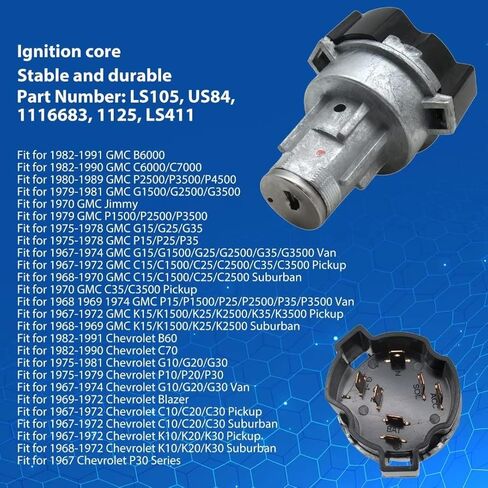 Ignition Lock Cylinder Starter Switch In Dash w/Keys Replacement for 1982-1990 G*MC C6000/C7000Repl.LS105,US84,1116683,1125,LS411 in Saudi Arabia