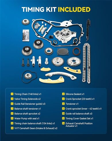 مجموعة سلسلة التوقيت PHILTOP متوافقة مع Buick LaCrosse 2011-2016 2.4L، Regal 2011-2017 2.4L، Verano 2012، Verano 2013-2017 2.4L، OE# 12646784 in Saudi Arabia