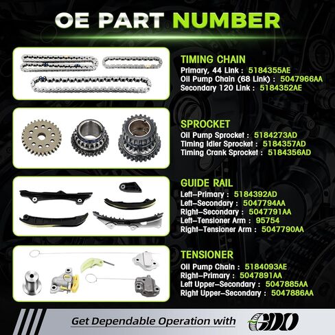 3.6 Dodge Timing Chain Kit W/Tensioner 5184392AF Compatible With 2011-2017 Dodge Ram Chrysler Jeep Maserati 3.6L 3.0 Replace# 5047891AA Kit De Cadena De Tiempo De in Kuwait